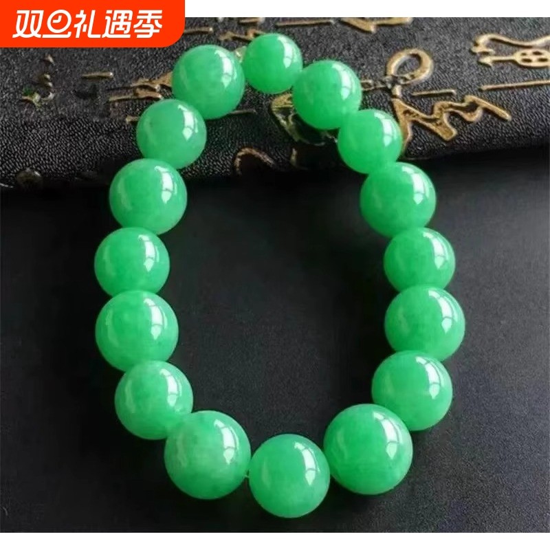 爆款冰种仿翡翠手链大圆珠手串辣绿圆珠链满绿高端珠子男女款项链