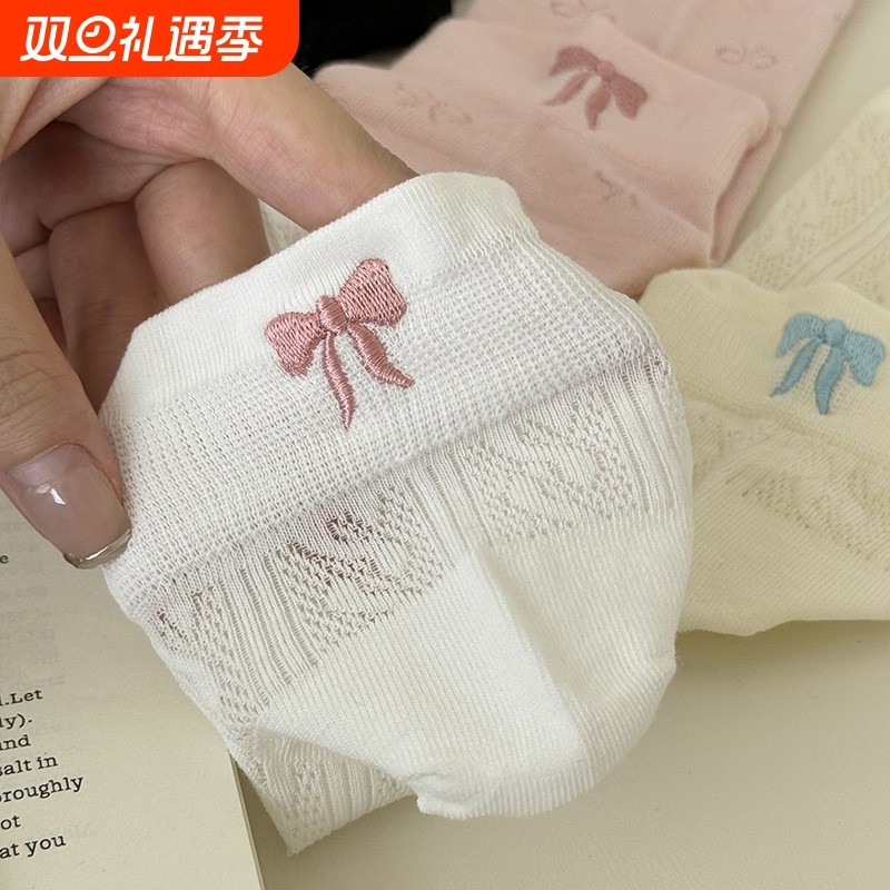 薄款袜子女士短袜夏季诸暨蝴蝶结芭蕾风白色短筒袜夏天浅口中筒袜