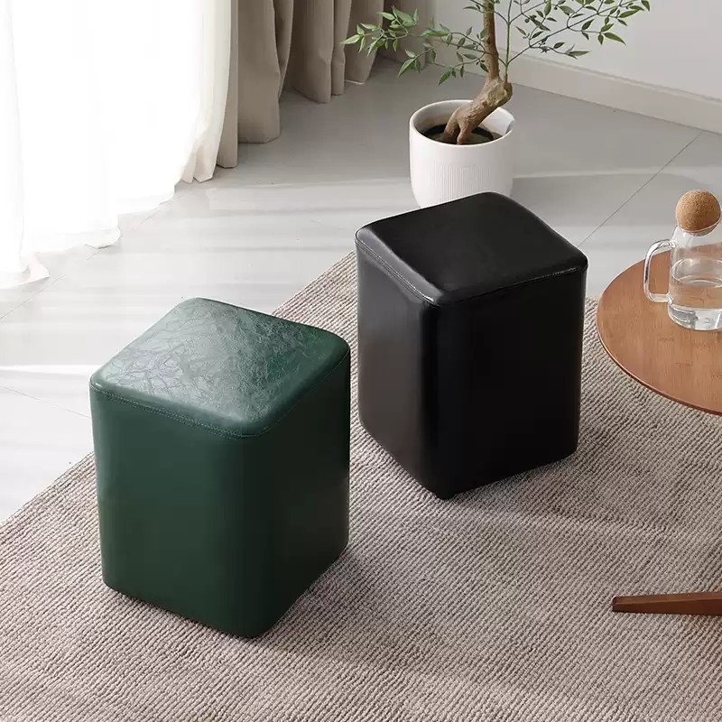 简约实木换鞋凳试衣间皮墩子软包沙发茶几矮凳脚踏卧室梳妆方凳子