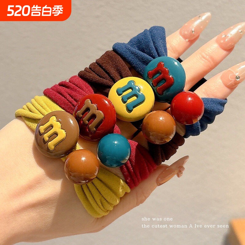 彩色m豆发圈女无痕马尾扎头绳丸子头发绳皮筋新款红色高弹蓝色