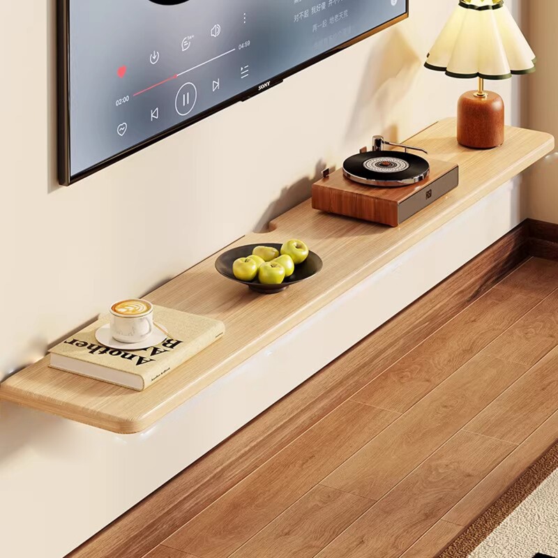 电视柜电视机柜一字木板装饰机顶盒收纳板搁板墙上置物架折叠白色