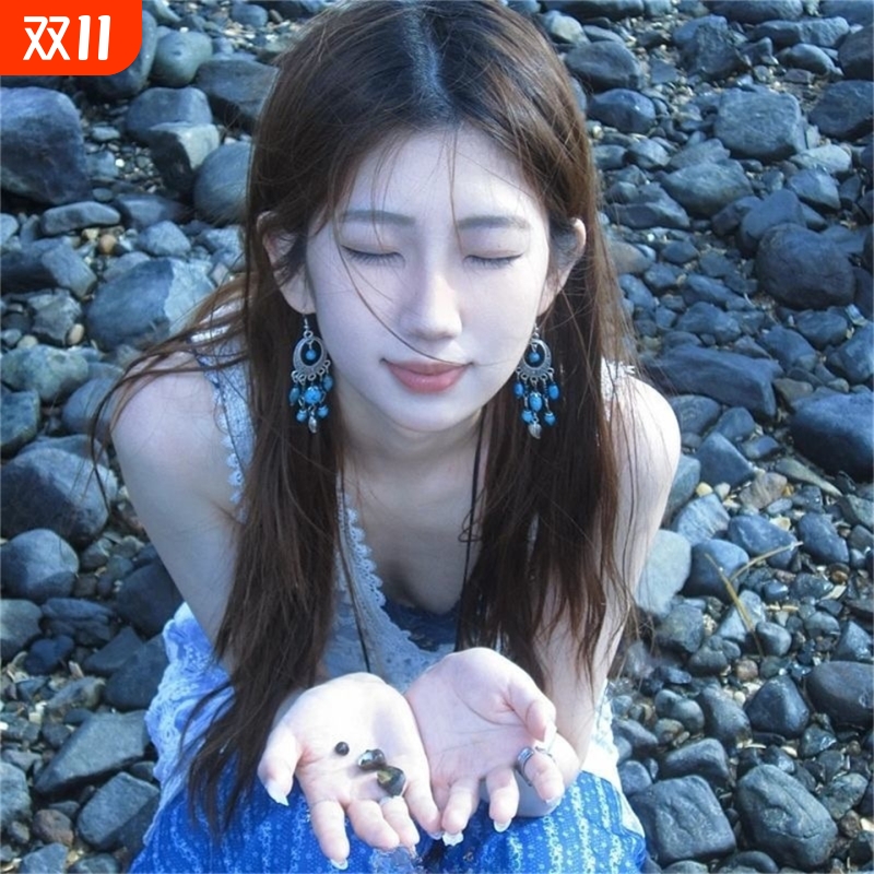 波西米亚风蓝色耳坠|138人收藏