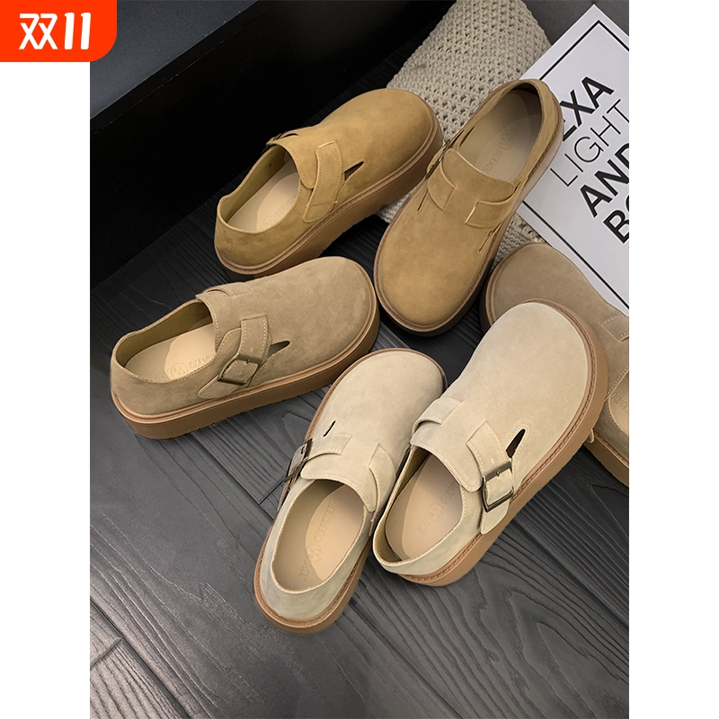 真皮勃肯鞋女2025新款秋冬季女鞋增高厚底单鞋百搭鞋子全包博肯鞋