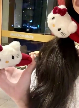 可爱红kt猫掰掰夹发圈毛绒HelloKitty蝴蝶结发夹少女BB夹刘海洗脸