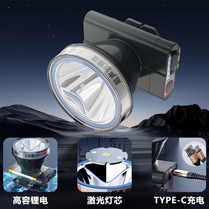 公牛适用LED头灯强光超亮户外防水远射头戴式手电筒登山钓鱼专用