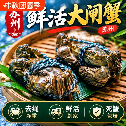苏州特产螃蟹鲜活大闸蟹公可全母3两足斤足两空运中秋8只礼盒装