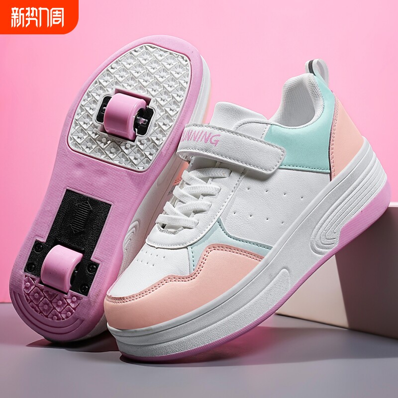 男女童学生暴走轮滑鞋女童魔术贴双轮可拆卸收缩儿童暴走鞋溜冰鞋