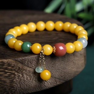 鸡油黄菩提根手链玉髓文艺手串文玩饰品招财纳福转运轻奢高级串珠