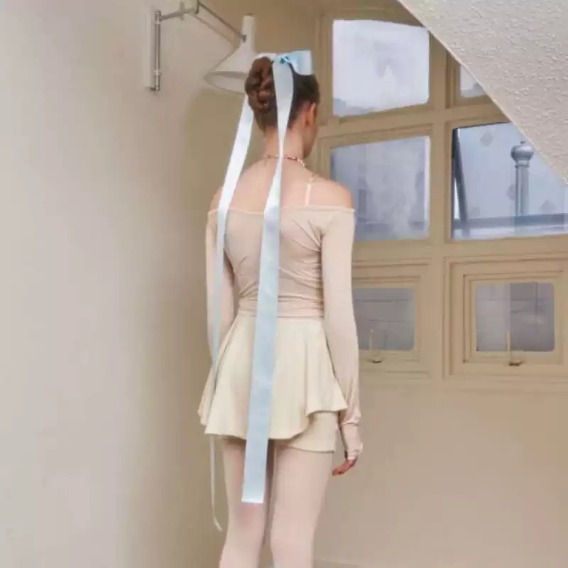 橘子家orange 法式蝴蝶结蓝色超长飘带发夹后脑勺顶夹芭蕾风头饰