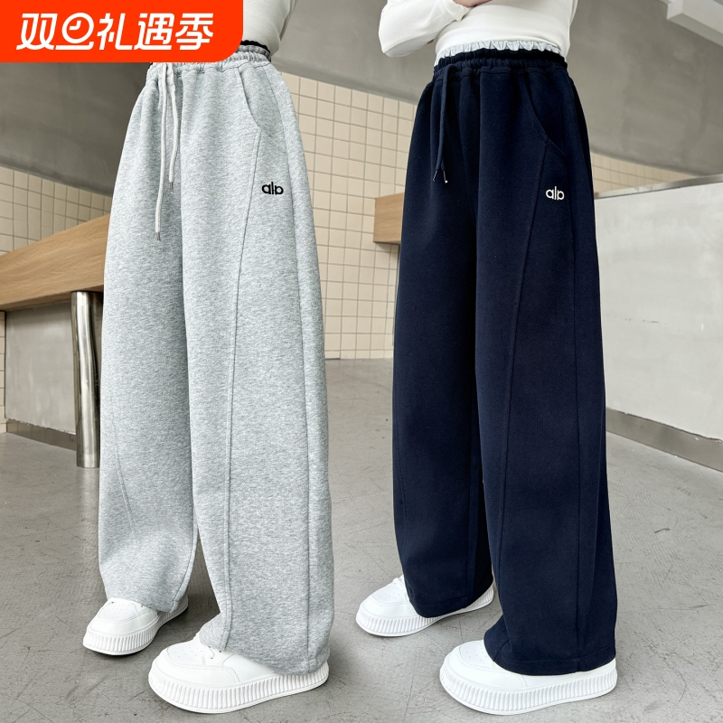 女童裤子秋冬款2025新款中大童洋气加绒运动裤初中生女孩休闲卫裤