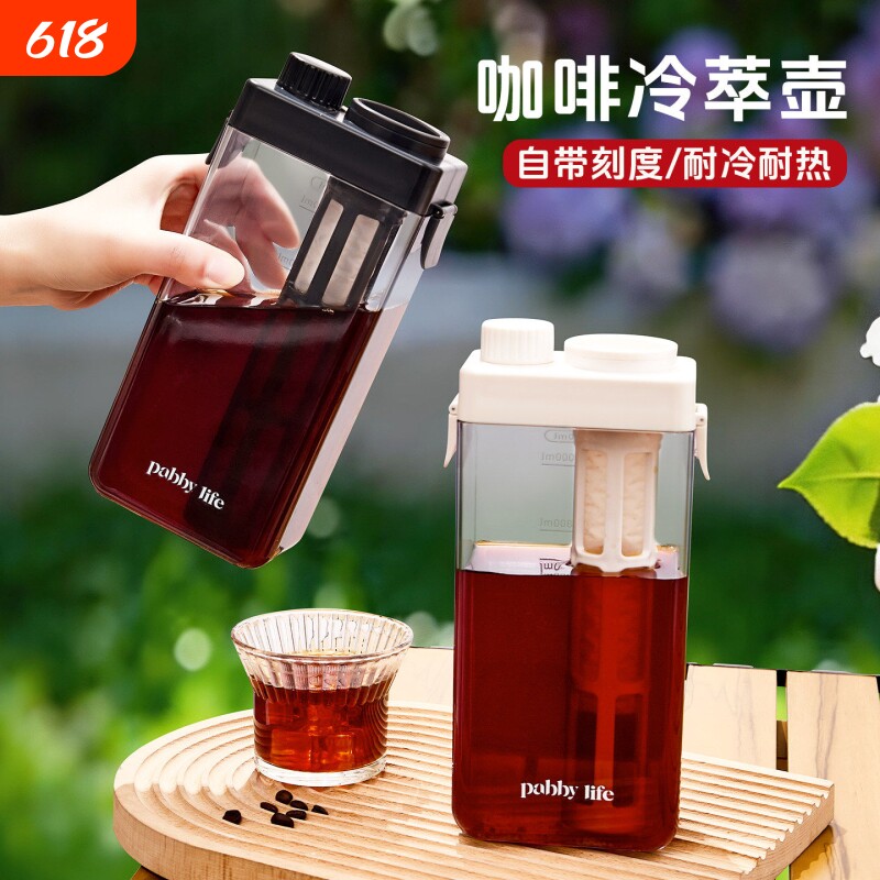 咖啡冷萃壶带刻度大容量家用便携式凉水壶耐温茶壶水果茶叶冷泡壶