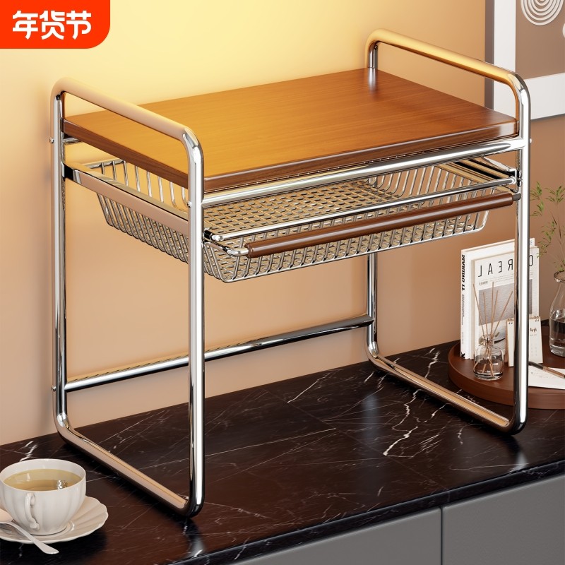 复古风厨房置物架家用多层微波炉烤箱支架台面抽拉式咖啡机储物架