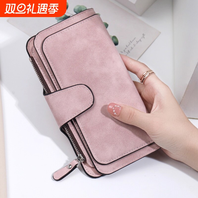 卡包女高档软皮磨砂长款钱包大容量多卡位折叠卡包钱夹一体包女