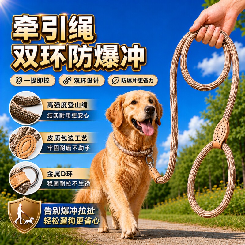 狗狗绳子防爆冲P链遛狗牵引绳图片