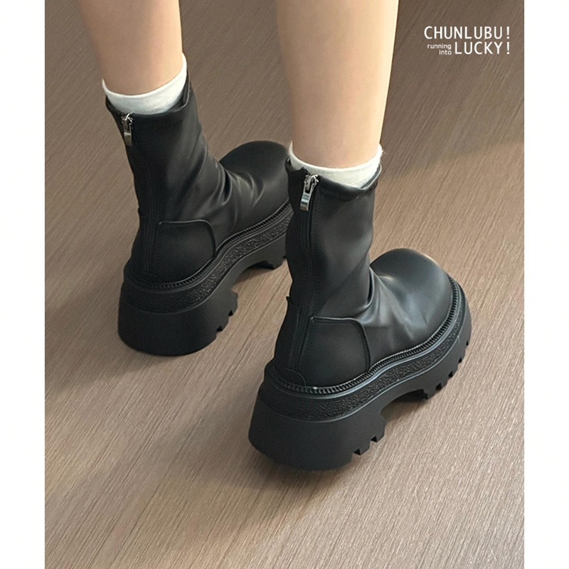 早秋短靴女款洋气早秋2025新款爆款今年流行配裙子的中筒瘦瘦靴子