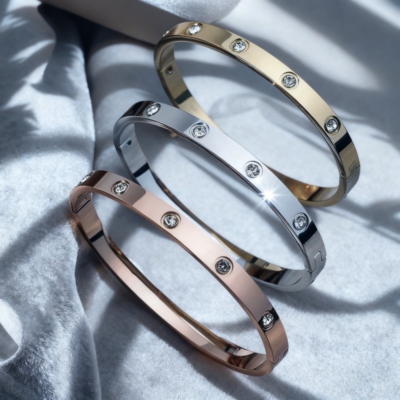 卡满天星手镯二排钻宽窄版love手环镀18K玫瑰金男女黄金手腕宽版