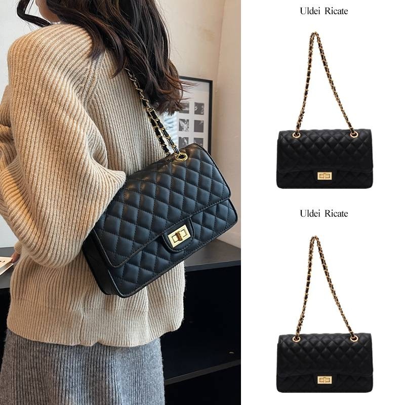 爱马女仕高级感小众质感菱格链条黑色腋下包包女款新款斜挎单肩包