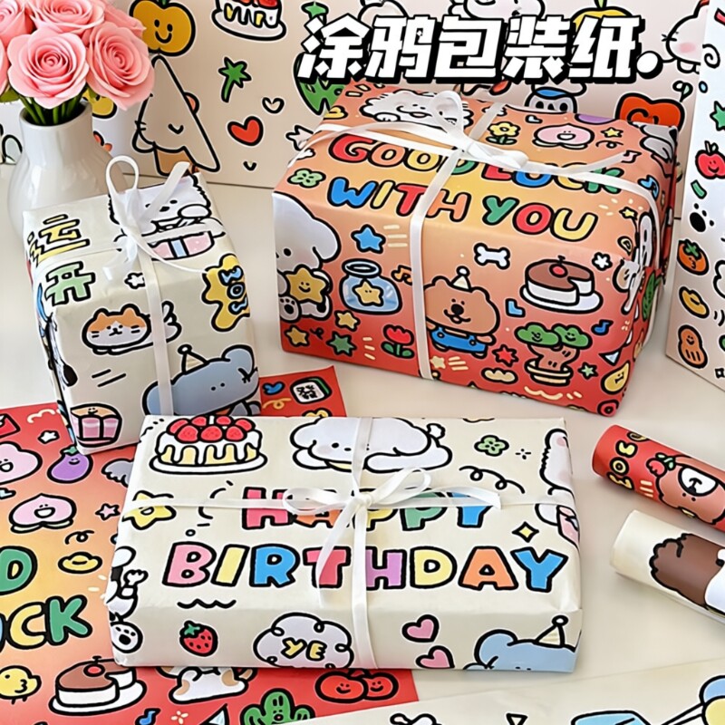 卡通生日礼物包装纸|万人加购图片
