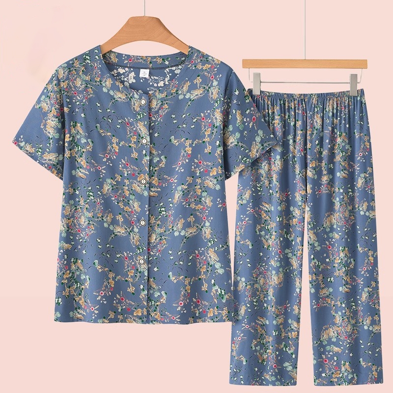中老年女装夏季棉绸奶奶开衫妈妈宽松套装短袖夏装婆婆衣服薄款