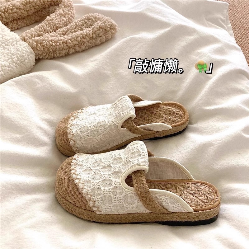 国风东方~INS素雅新中式包头半拖鞋女夏渔夫鞋百搭懒人凉拖鞋中跟