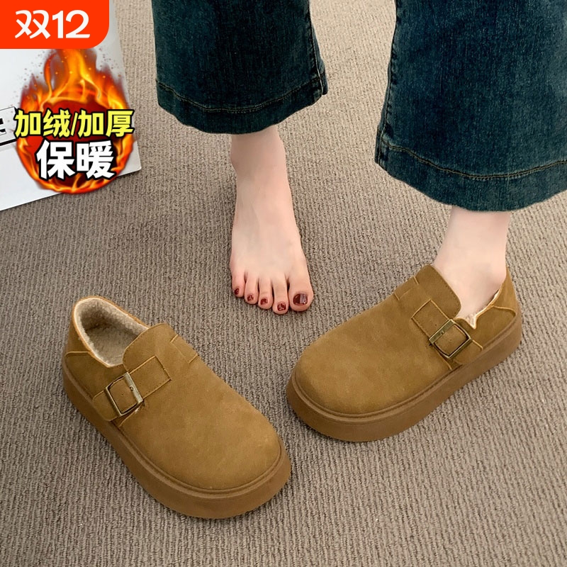 皮毛一体复古勃肯鞋女冬季新款增高厚底毛毛鞋34小码加绒保暖棉鞋