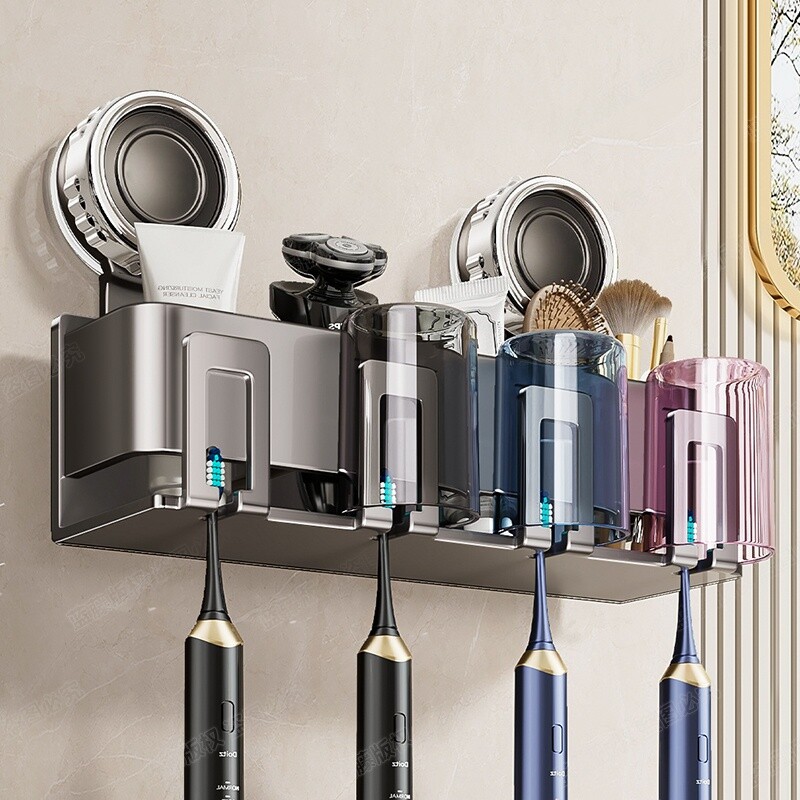 卫生间吸盘牙刷架牙杯漱口杯架刷牙杯收纳免打孔壁挂式浴室置物架