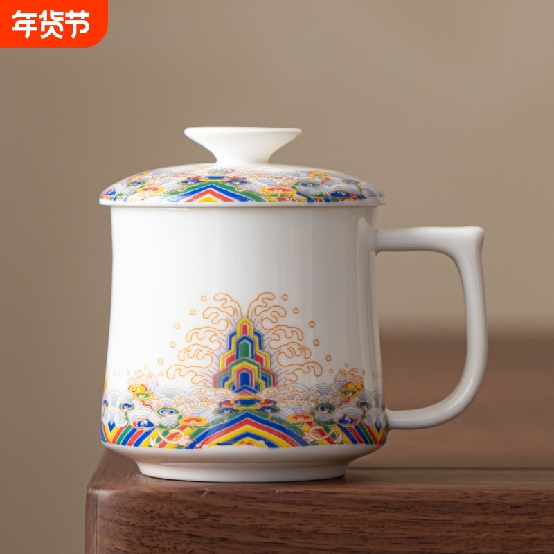 羊脂玉瓷马克杯带盖办公室茶杯陶瓷个人专用水杯家用高档白瓷杯子,餐饮具,马克杯,淘宝优惠券,粉丝福利购,淘宝优惠卷