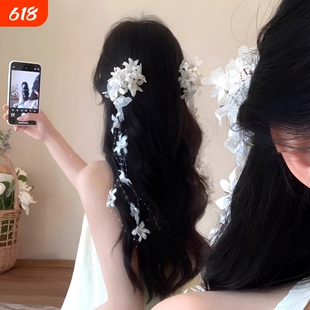 新中式古风仿真铃兰花朵头饰发夹女森系氛围感超仙流苏侧边夹盘发