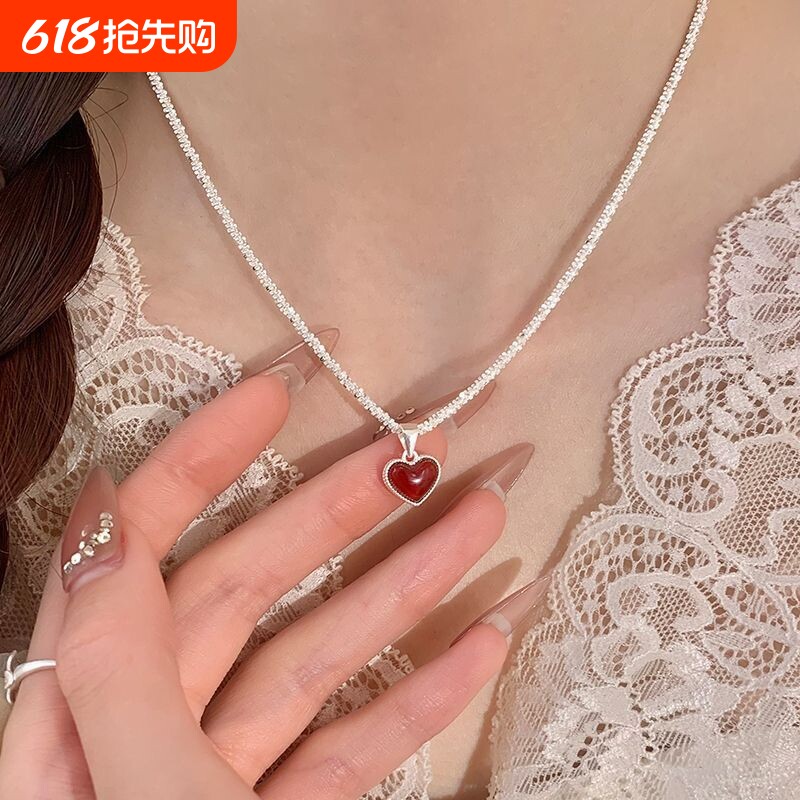 法式双面红色爱心项链女轻奢气质高级锁骨链2026新款秋冬颈链配饰