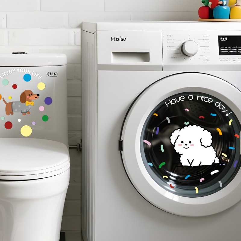 滚筒洗衣机装饰贴纸客厅阳台布置玻璃门贴卫生间静电贴三桶卡通洗