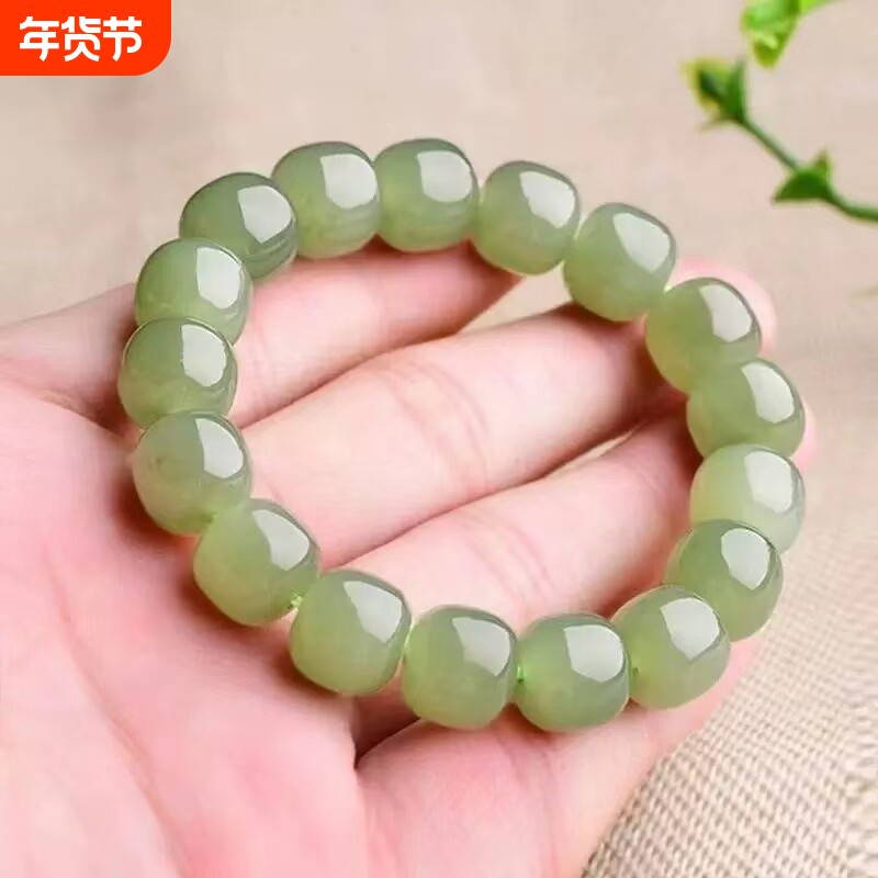 和田玉手链料转运珠男女老型珠湖水绿仿玉石手串情侣款晴水