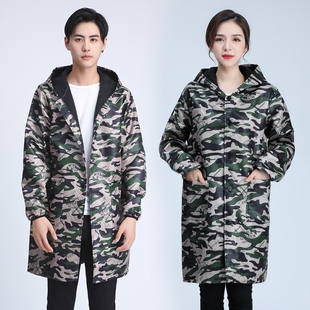加绒保暖防水防油迷彩大褂工作服长袖冬季男女外套围裙宽松防护服