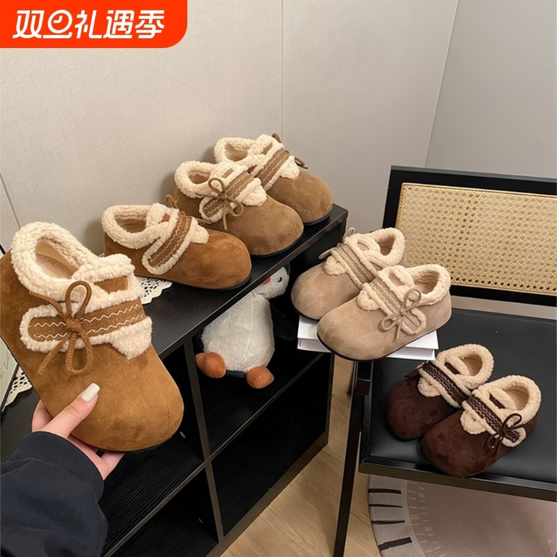 加绒勃肯鞋女2025新款冬季加厚保暖女士毛茸茸雪地靴子棉鞋内增高