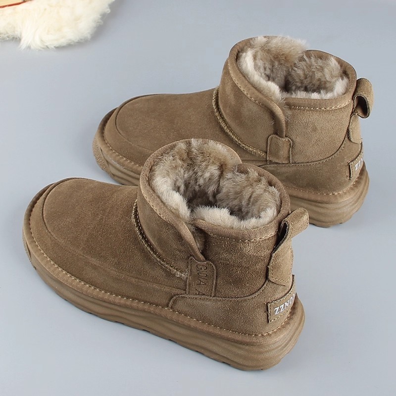 女士真皮雪地靴女2025冬新款皮毛一体加绒厚底保暖东北大棉鞋羊毛