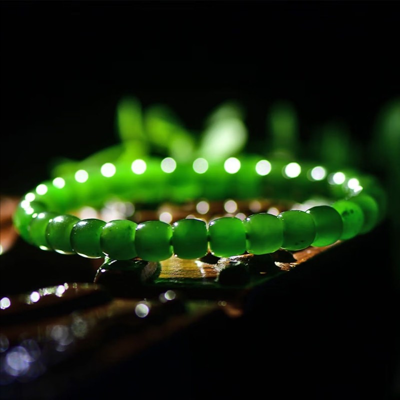 正品新疆和田碧玉手串直切俄料手链送妈妈女友礼物国风气质带证书