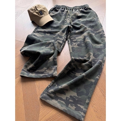 美式迷彩弯刀卫裤秋季hiphop阔腿休闲裤子直筒运动长裤纯棉百搭