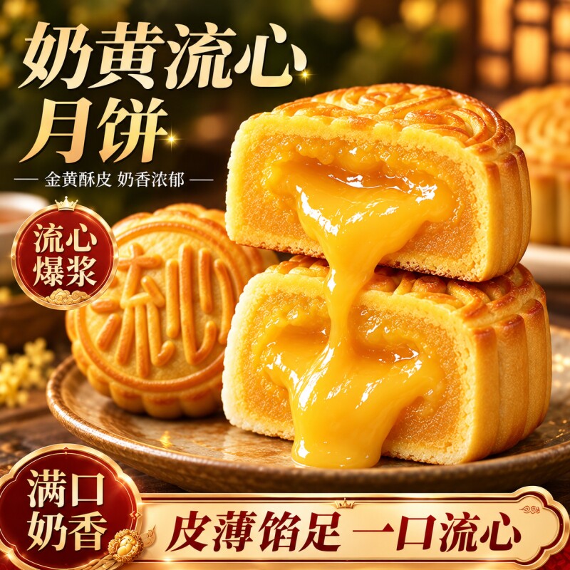 奶黄流心月饼港式巧克力流心蛋黄多味中秋送礼盒装糕点心早餐零食