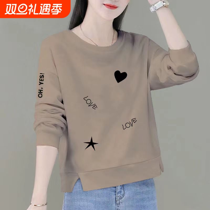 100%纯棉女士长袖卫衣秋款上衣女宽松小个子短款打底衫春秋新款M