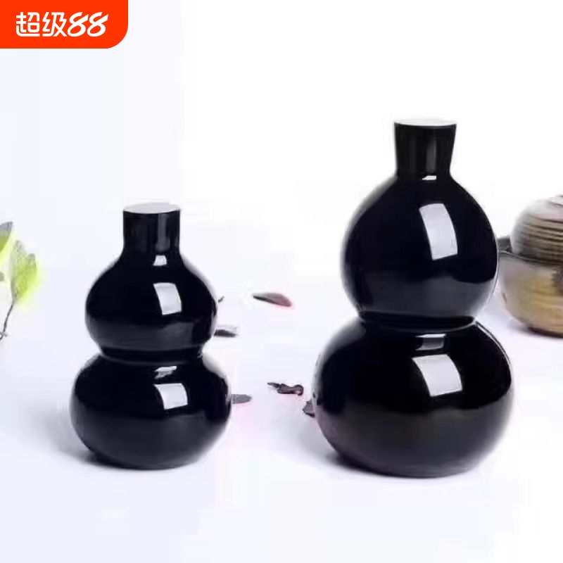 VZZS天然黑曜石葫芦摆件福禄寿喜财平安五福临门玉石客厅风水摆件