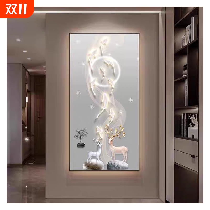 现代简约客厅走廊过道九鱼尽头挂画高端玄关装饰画晶瓷艺术发光图片