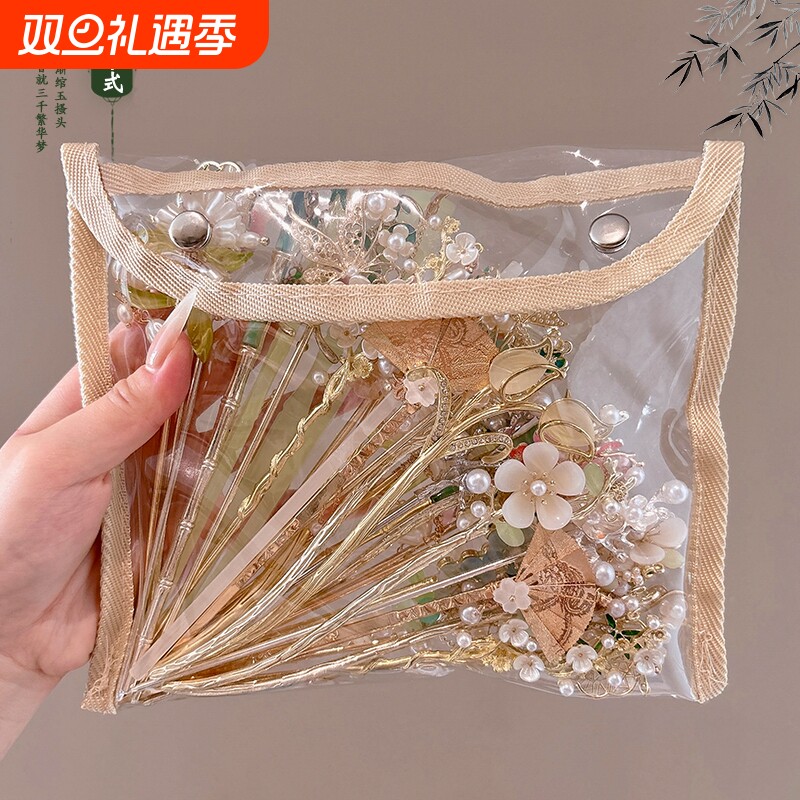 花朵流苏新中式古风女高端盘发钗簪子流苏步摇2025新款国风发钗子