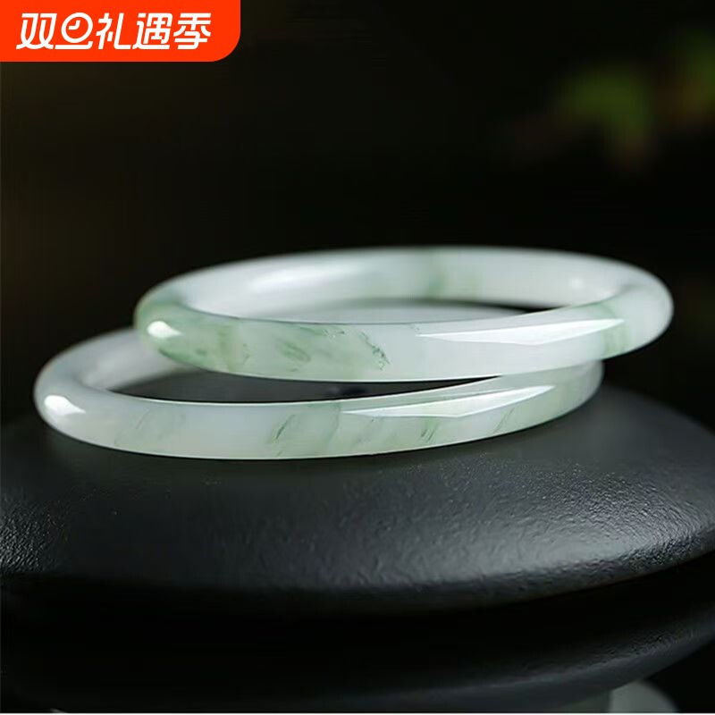 新疆天山翠仿玉手镯女冰糯种冰翠浅绿山水飘玉髓玉镯子少女款圆条
