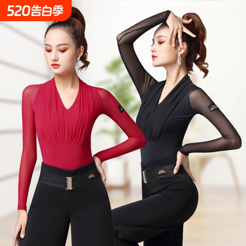丹宝罗跳交谊舞网红拉丁舞服上衣女练功服国标舞摩登舞衣舞蹈服装