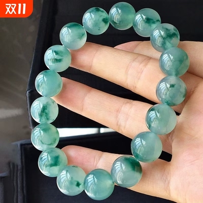 爆款危料仿翡翠冰种透飘绿转运圆珠子手链精选飘花散珠手串送礼