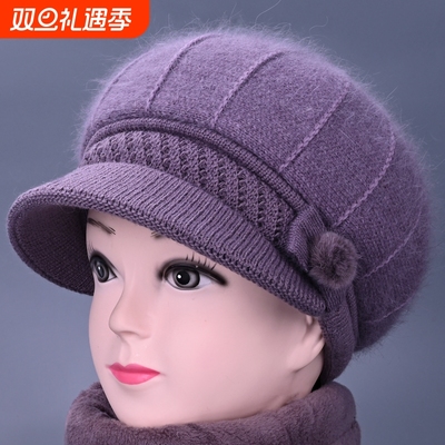 女士帽子2025新款秋冬季毛线帽老人奶奶保暖鸭舌帽中老年妈妈棉帽