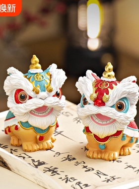 国潮佛山舞狮醒狮创意摆件高级感小众桌面茶桌装饰工艺品生日礼物