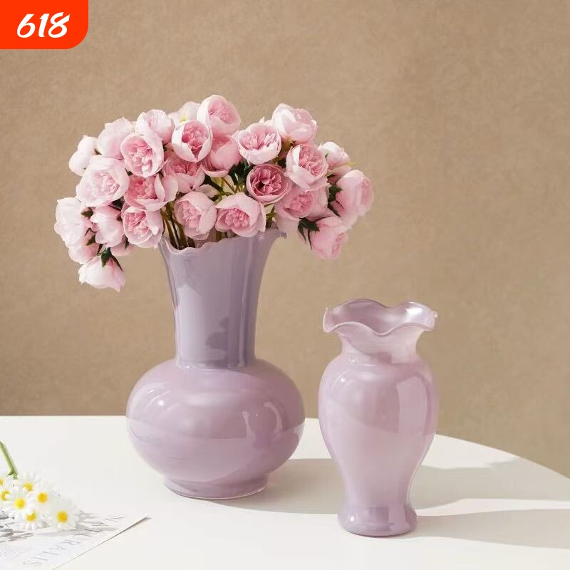 中古芬顿花瓶摆件客厅插高级玻璃卧室插花黑色紫色绿色桌面花卉