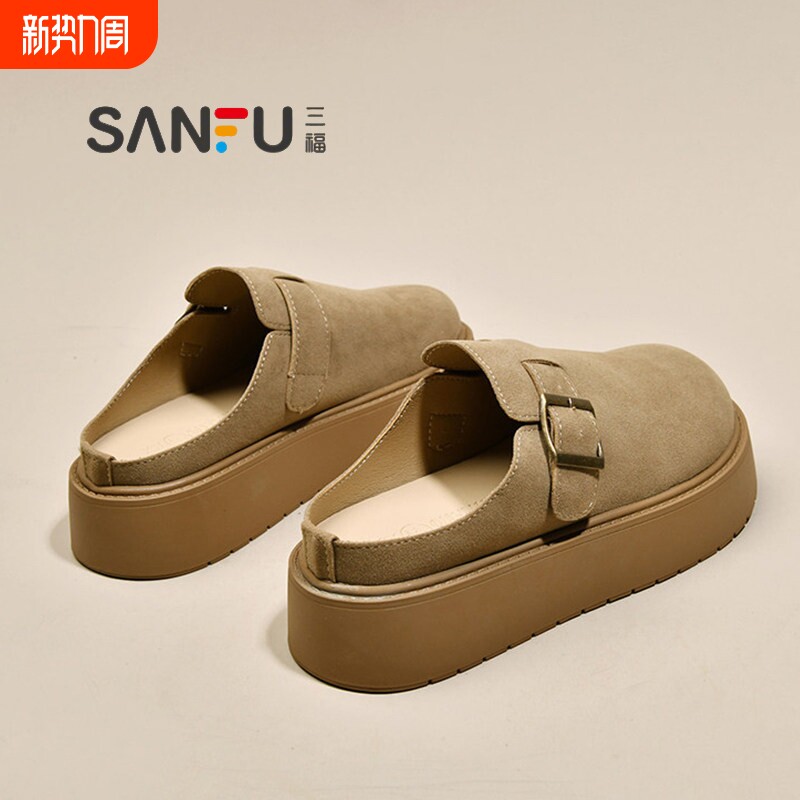 松糕厚底勃肯鞋包头半拖鞋女外穿2026新款春夏一脚蹬凉拖鞋博肯鞋