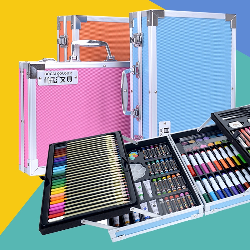 150件画笔水彩笔套装彩铅文具礼盒无毒绘画彩色笔彩笔儿童彩铅儿童画画工具