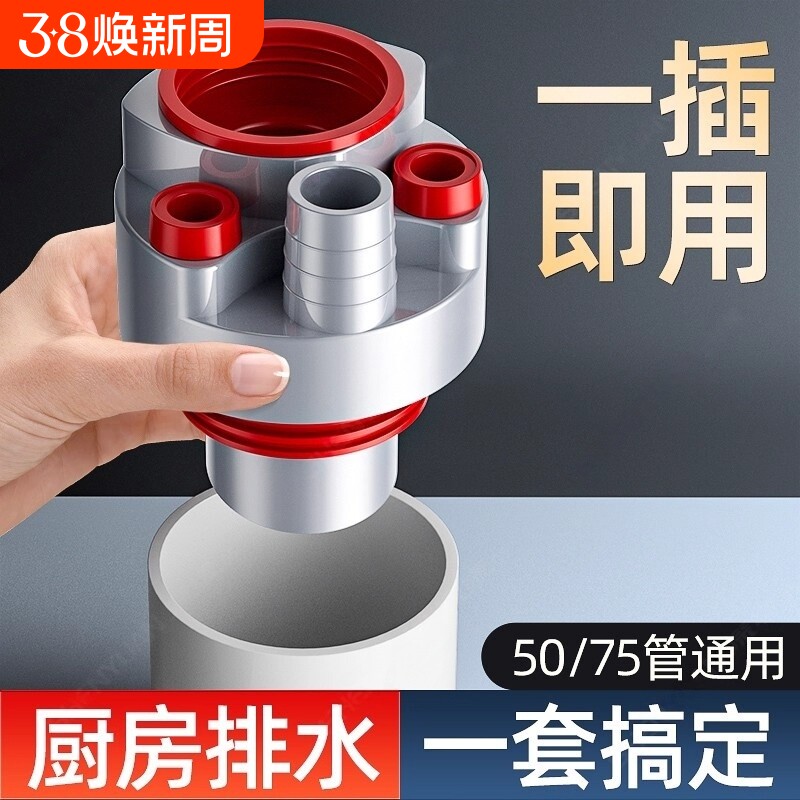 厨房下水管三头通水槽排水管下水道防返臭神器下水器密封圈净水器